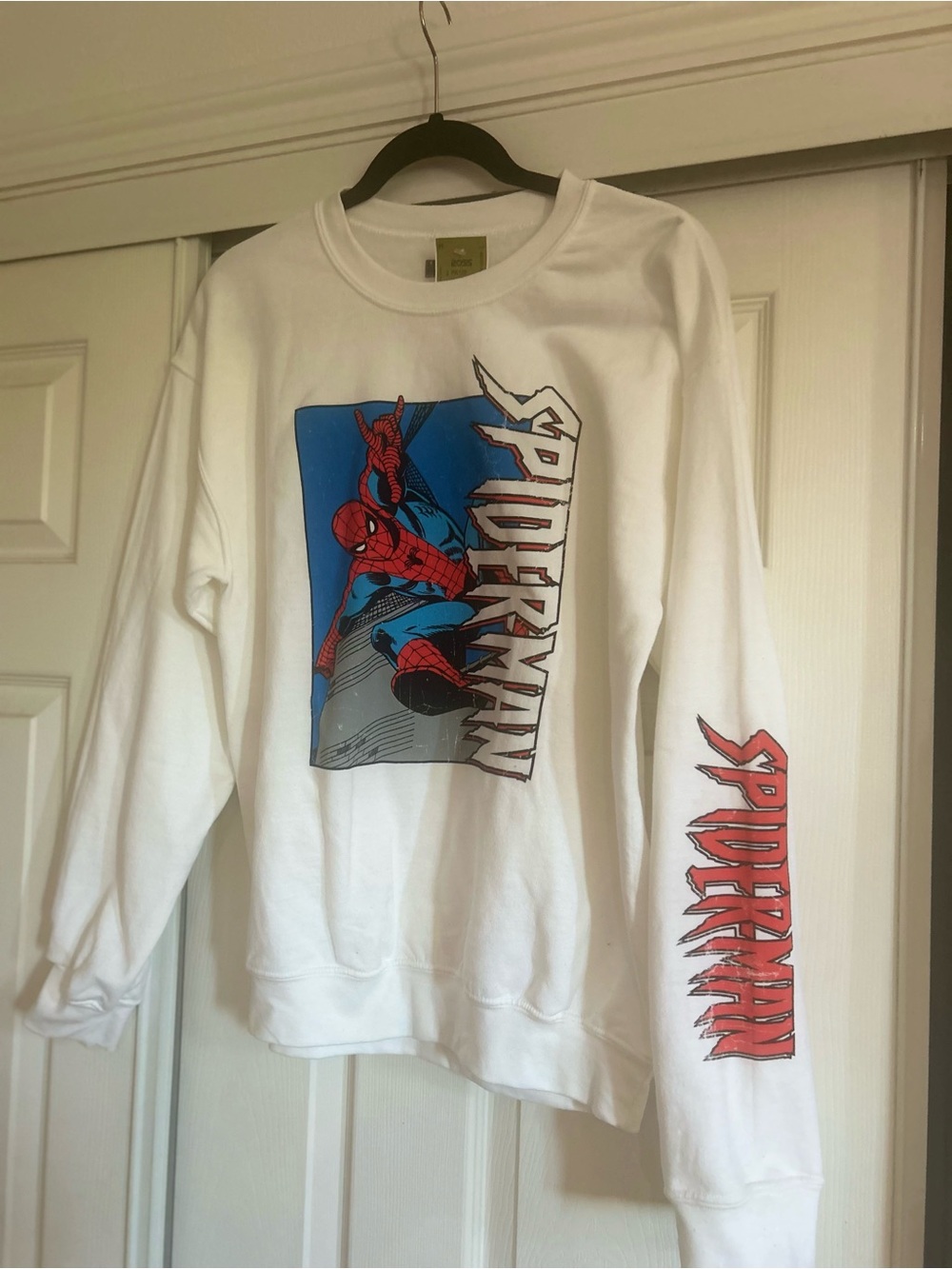 Marvel White Crewneck with Red and Blue Spider Graphic